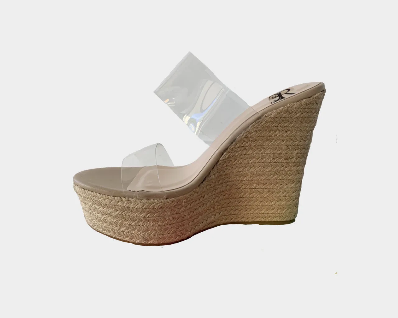 1. Transparent Double Strap Burlap Wedge Sandal - The Ibiza