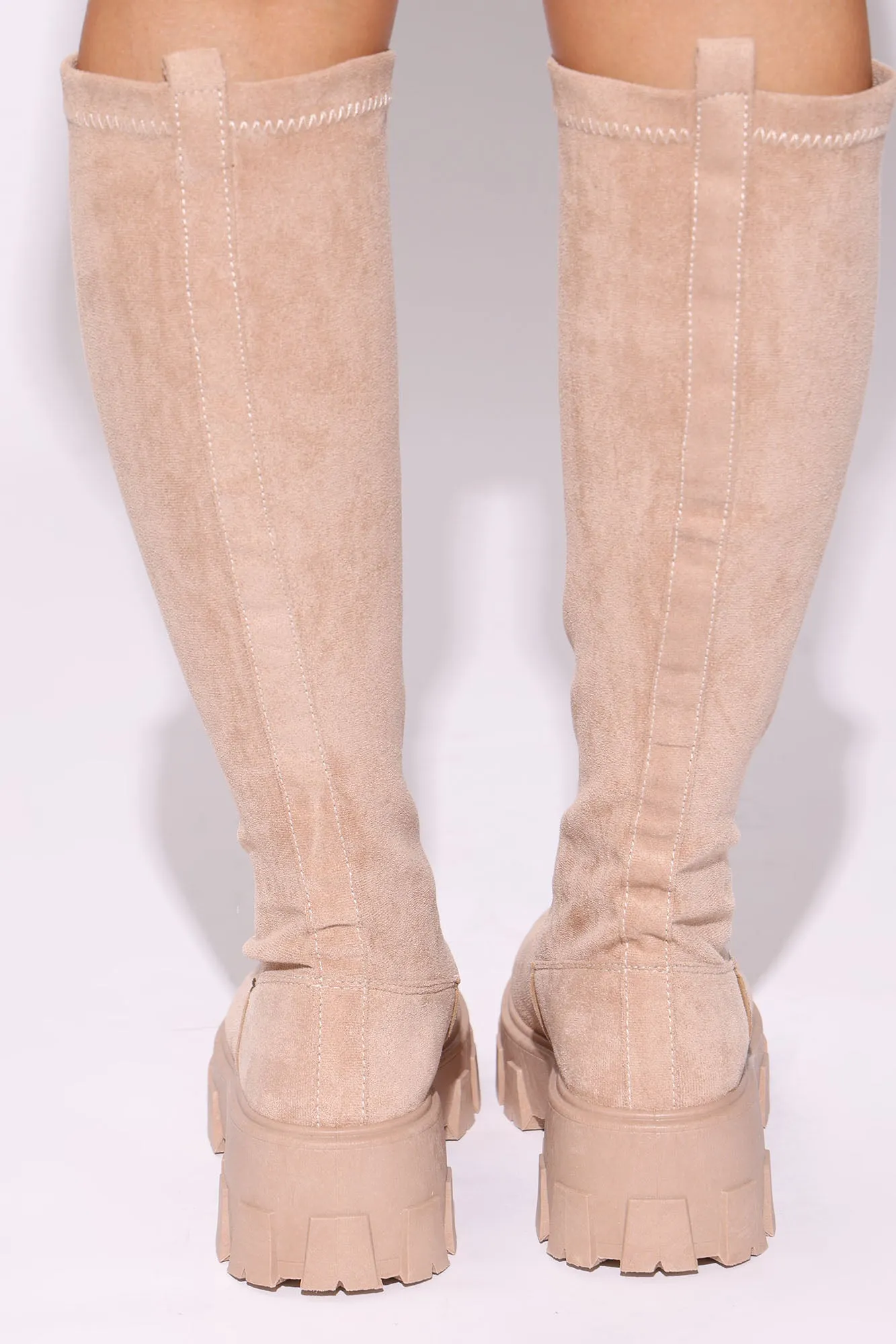 Across The Block Knee High Boots  - Nude