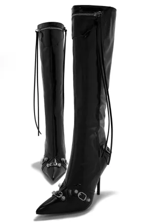 Adison Metallic Knee High Boots - Black