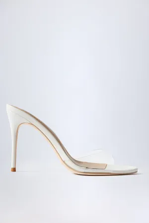 Almond-Toe Heeled Mules in Transparent PVC