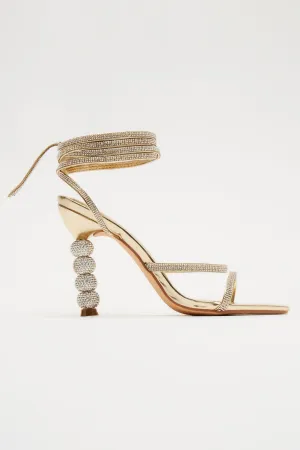 Amozae-All The Glamour Embellished Wrap Up Heeled Sandals - Gold