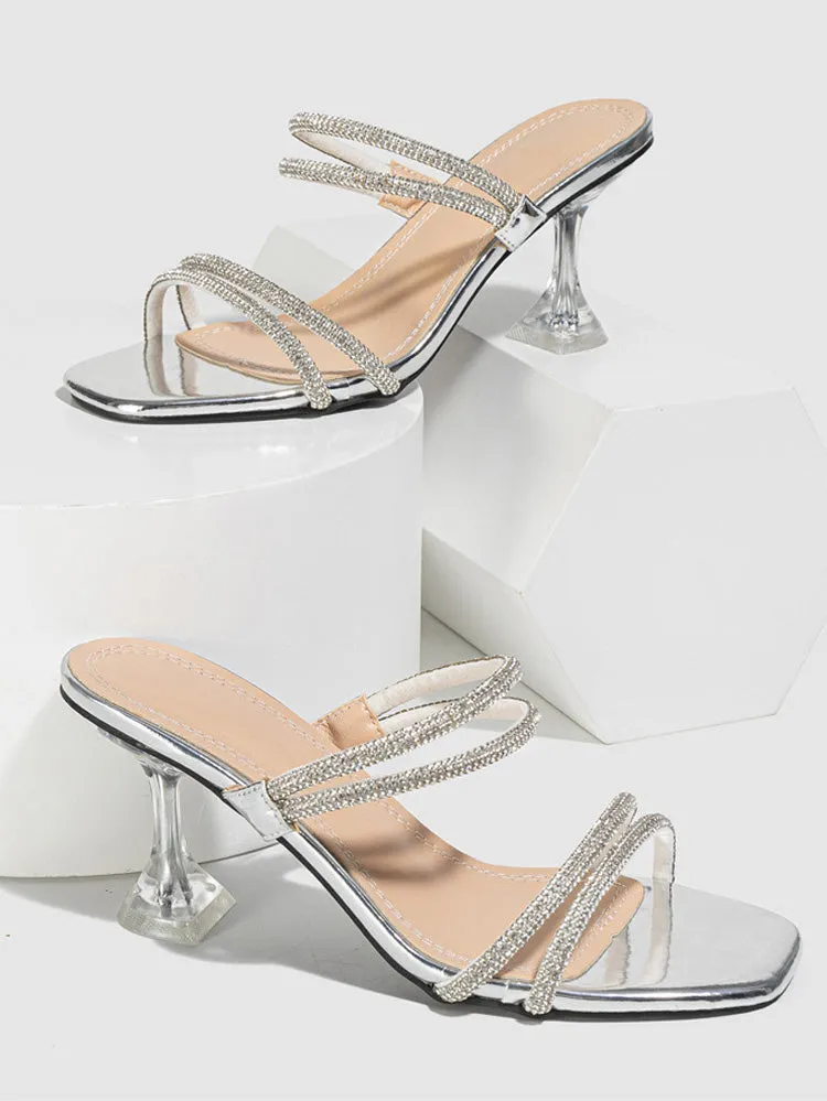 Amozae-Rhinestone Heeled Sandals ï¼?Slides