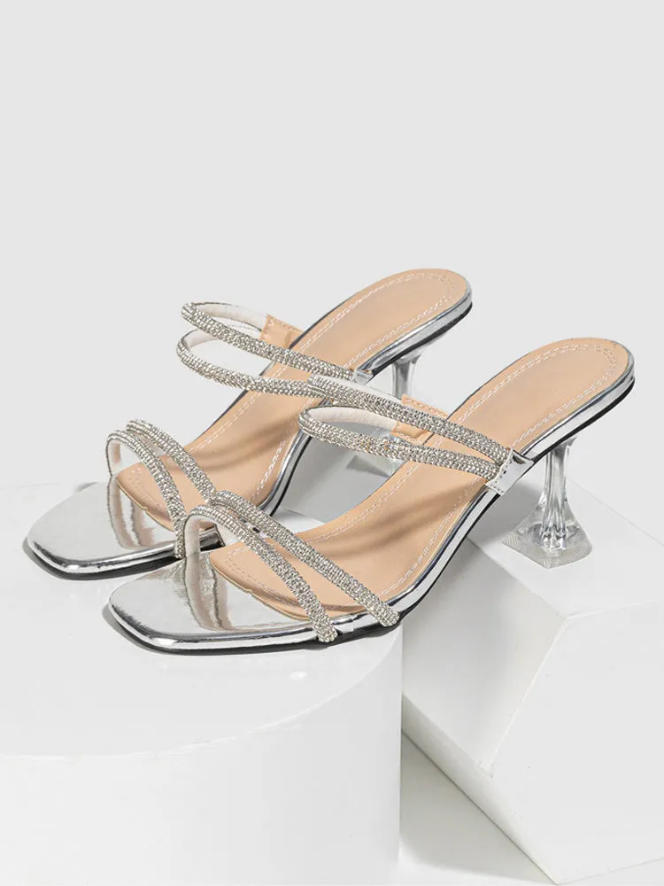 Amozae-Rhinestone Heeled Sandals ï¼?Slides