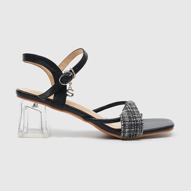 Ankle Strap Heeled Sandals Black