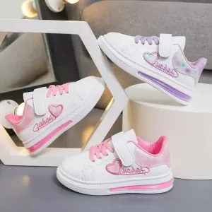 ARWEN & AJH GROUP Girls Cute Love All-match Embroidered Non-slip Sneakers 2024 Spring Children Fashion Hook & Loop Princess Korean Kids Sport Shoe