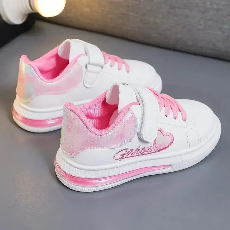 ARWEN & AJH GROUP Girls Cute Love All-match Embroidered Non-slip Sneakers 2024 Spring Children Fashion Hook & Loop Princess Korean Kids Sport Shoe