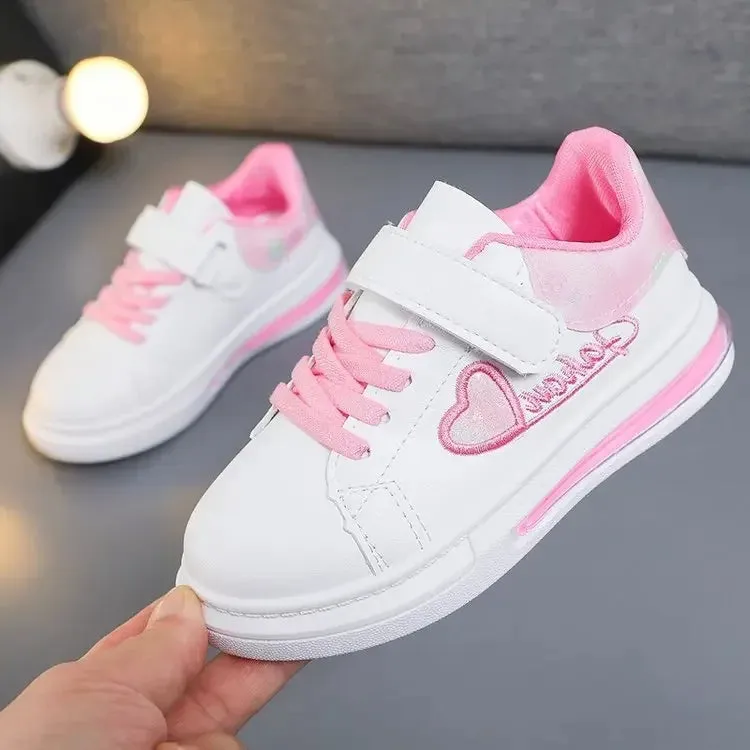 ARWEN & AJH GROUP Girls Cute Love All-match Embroidered Non-slip Sneakers 2024 Spring Children Fashion Hook & Loop Princess Korean Kids Sport Shoe