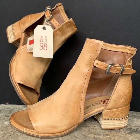 A.S.98 Morgan Studded Strap Buckle Camel Tan Bootie Sandals