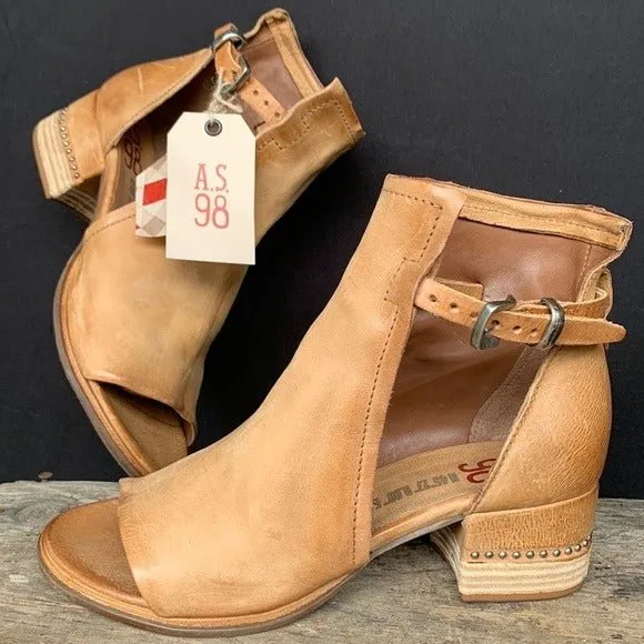 A.S.98 Morgan Studded Strap Buckle Camel Tan Bootie Sandals