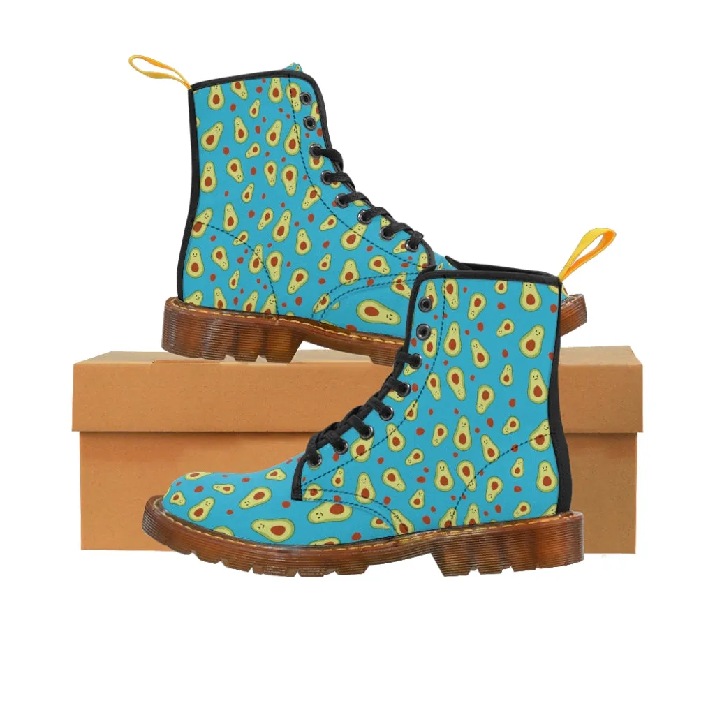 Avocado Women's Canvas Boots, Blue Hiking Combat Winter Boots For Vegan Loving Ladies