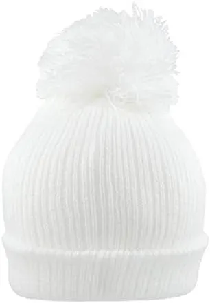 Baby Knit Pompom Hat 0-3 Months in Pink, Blue or White