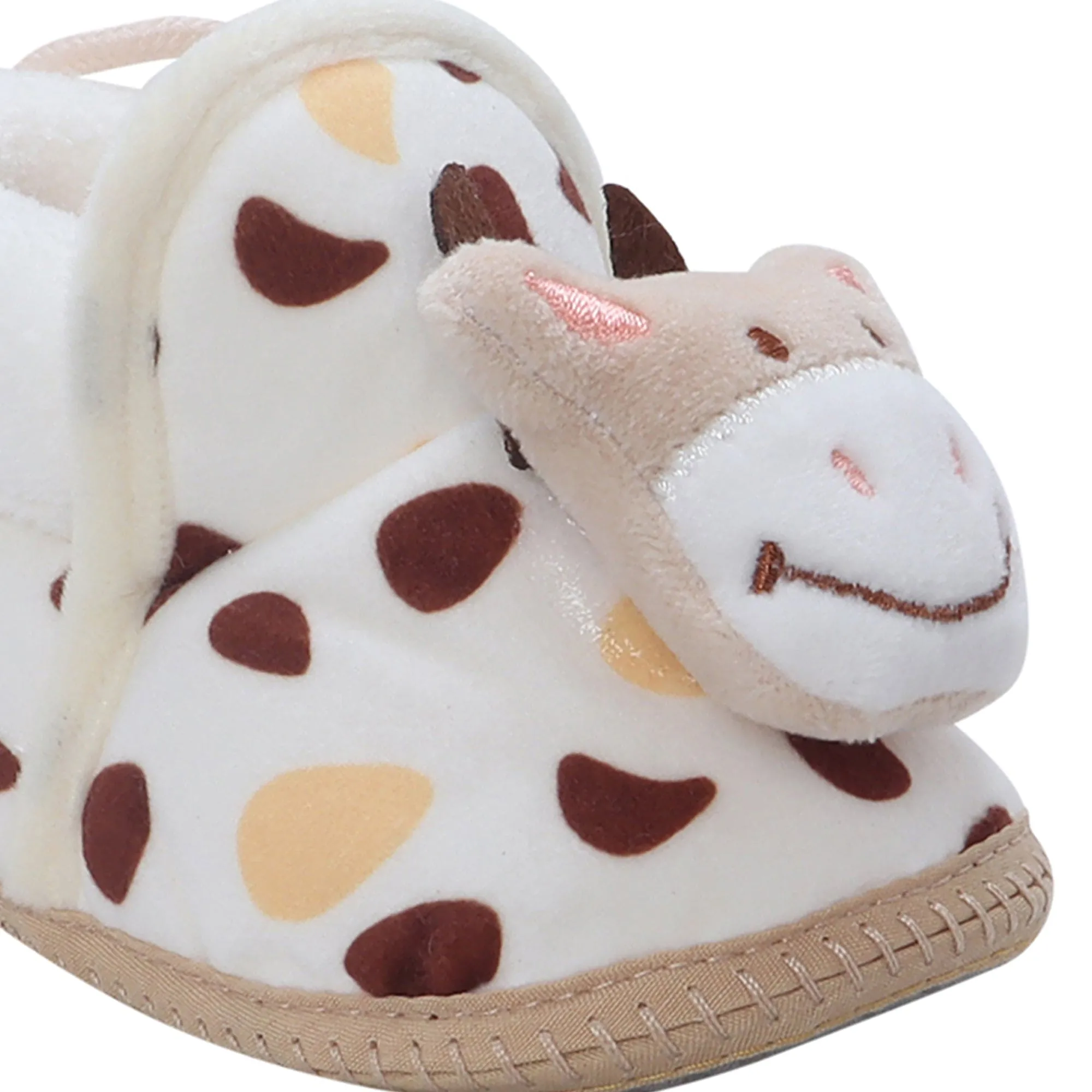 Baby Moo 3D Cow Abstract Spots Soft Slip-On Anti-Skid Plush Warm Booties - Beige