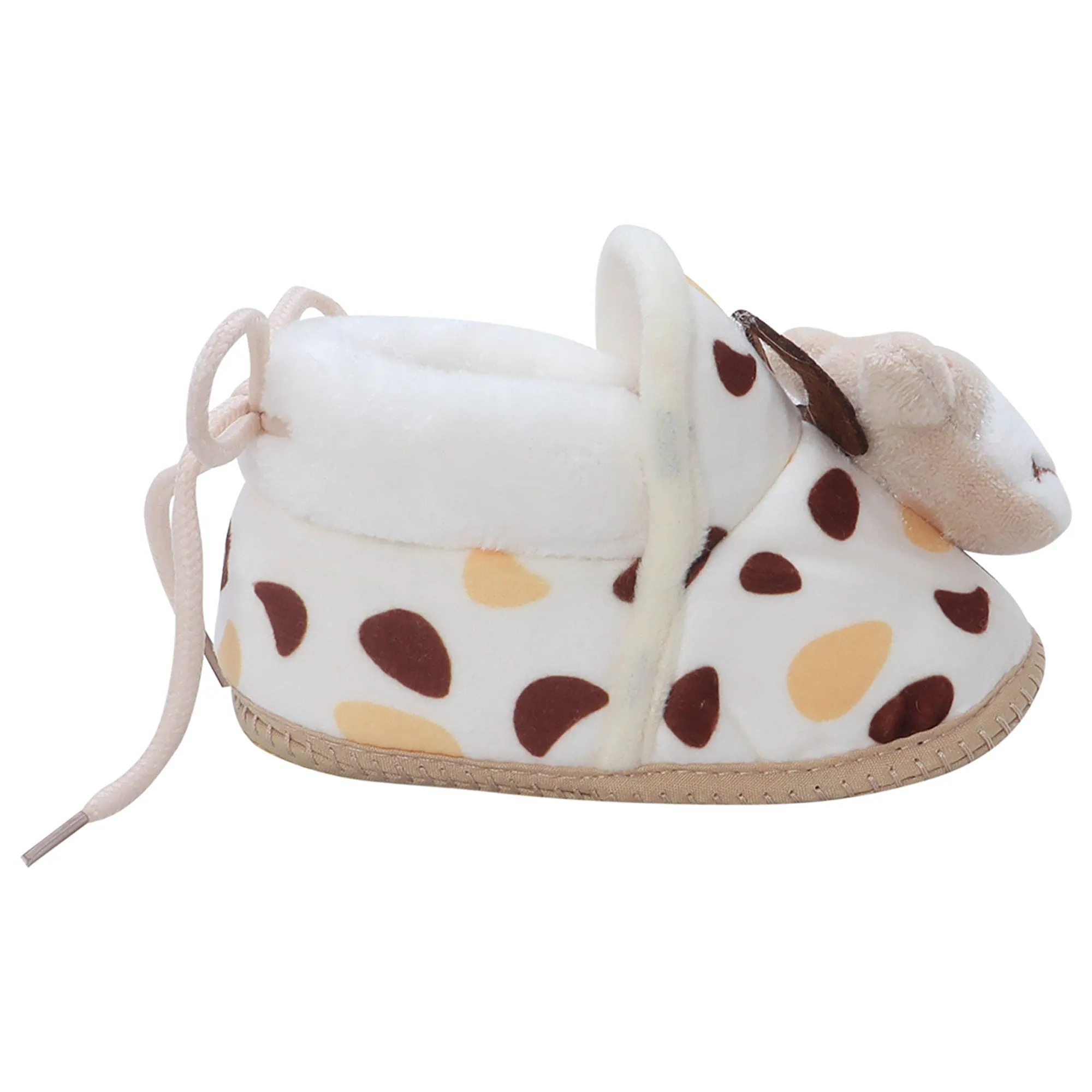 Baby Moo 3D Cow Abstract Spots Soft Slip-On Anti-Skid Plush Warm Booties - Beige