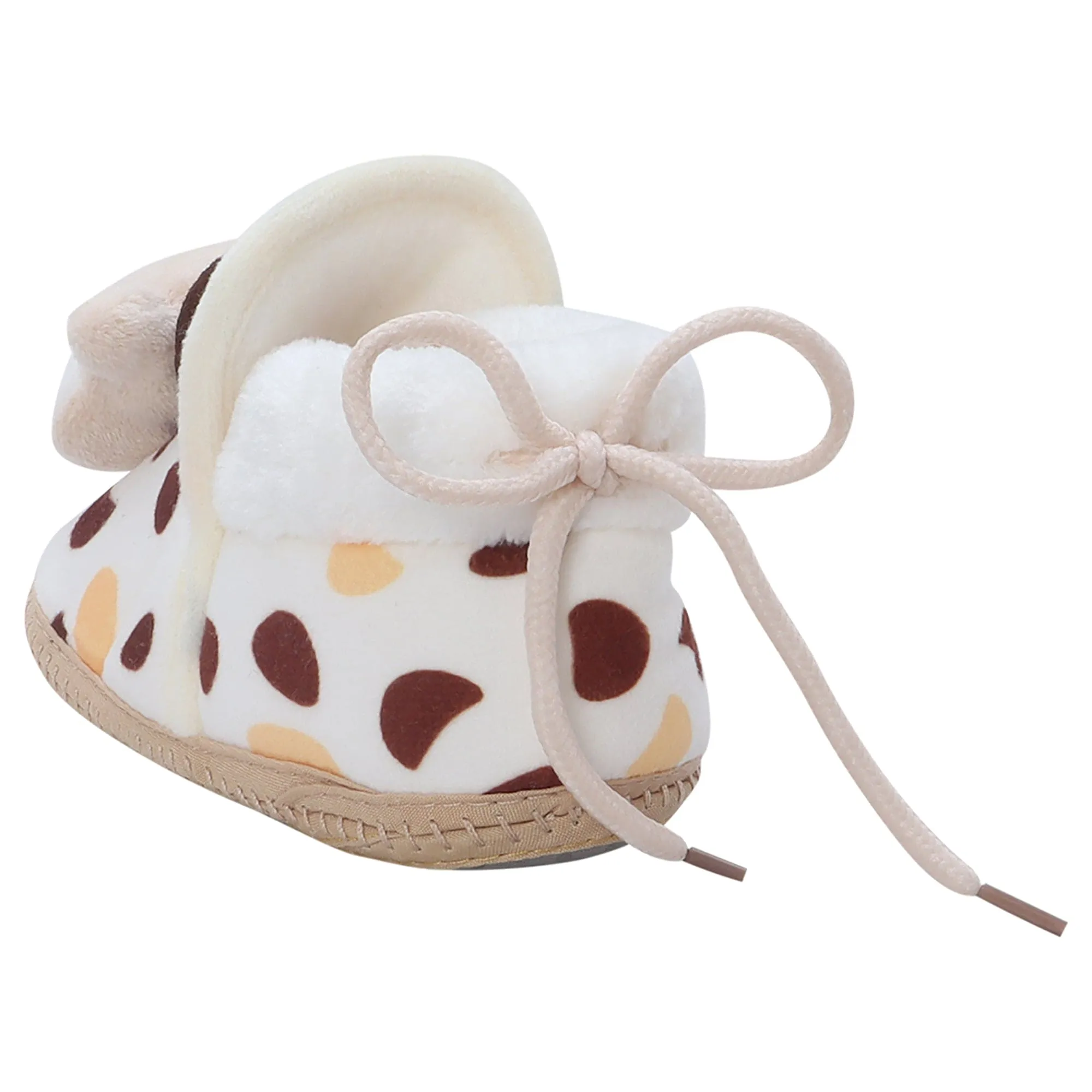 Baby Moo 3D Cow Abstract Spots Soft Slip-On Anti-Skid Plush Warm Booties - Beige