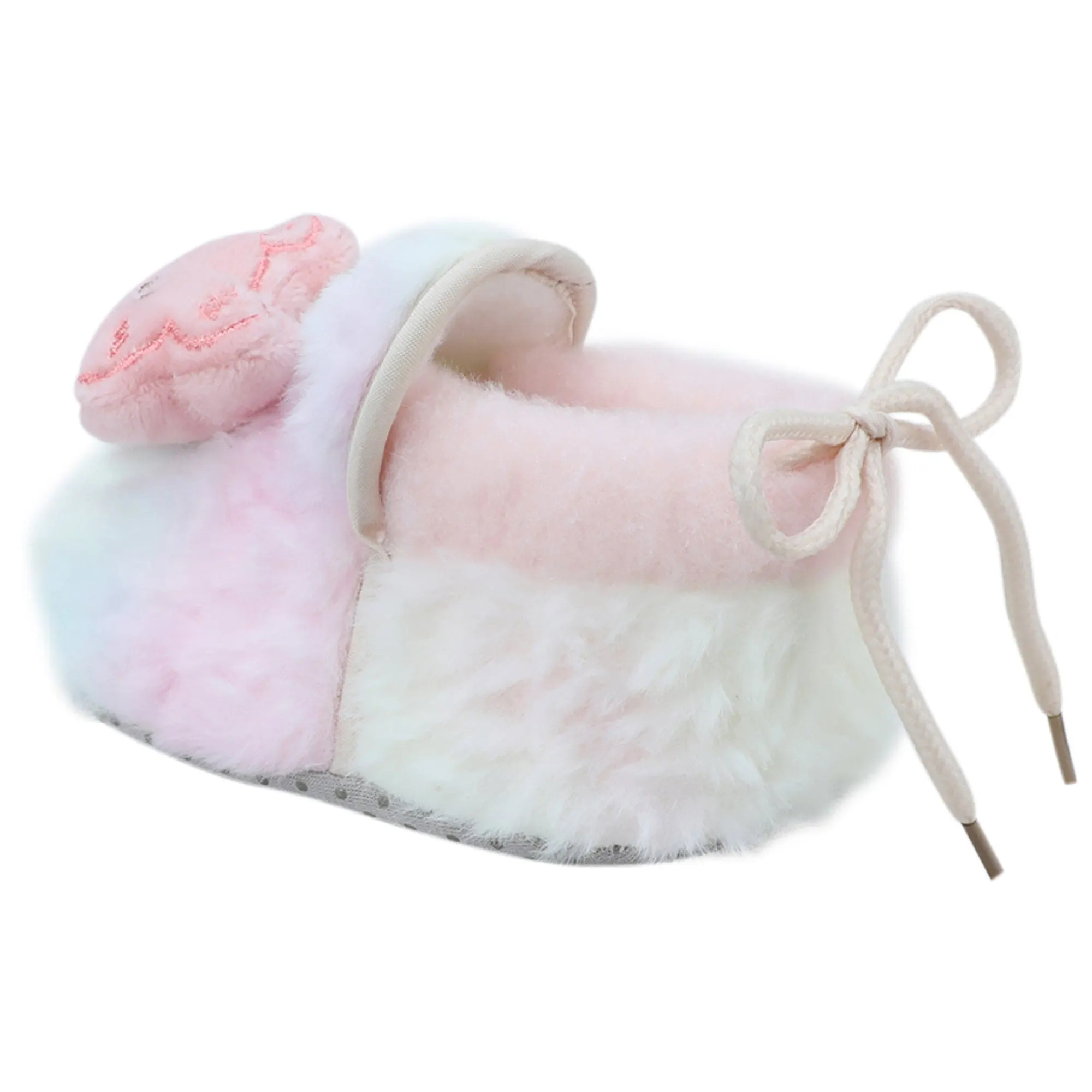 Baby Moo 3D Cute Teddy Soft Slip-On Anti-Skid Plush Warm Booties - Pink