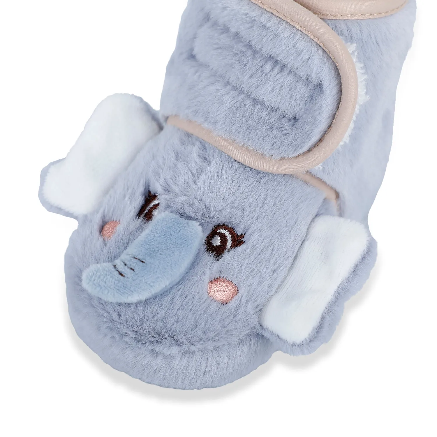 Baby Moo 3D Elephant Cozy Soft Velcro Furry Booties - Blue