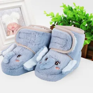 Baby Moo 3D Elephant Cozy Soft Velcro Furry Booties - Blue