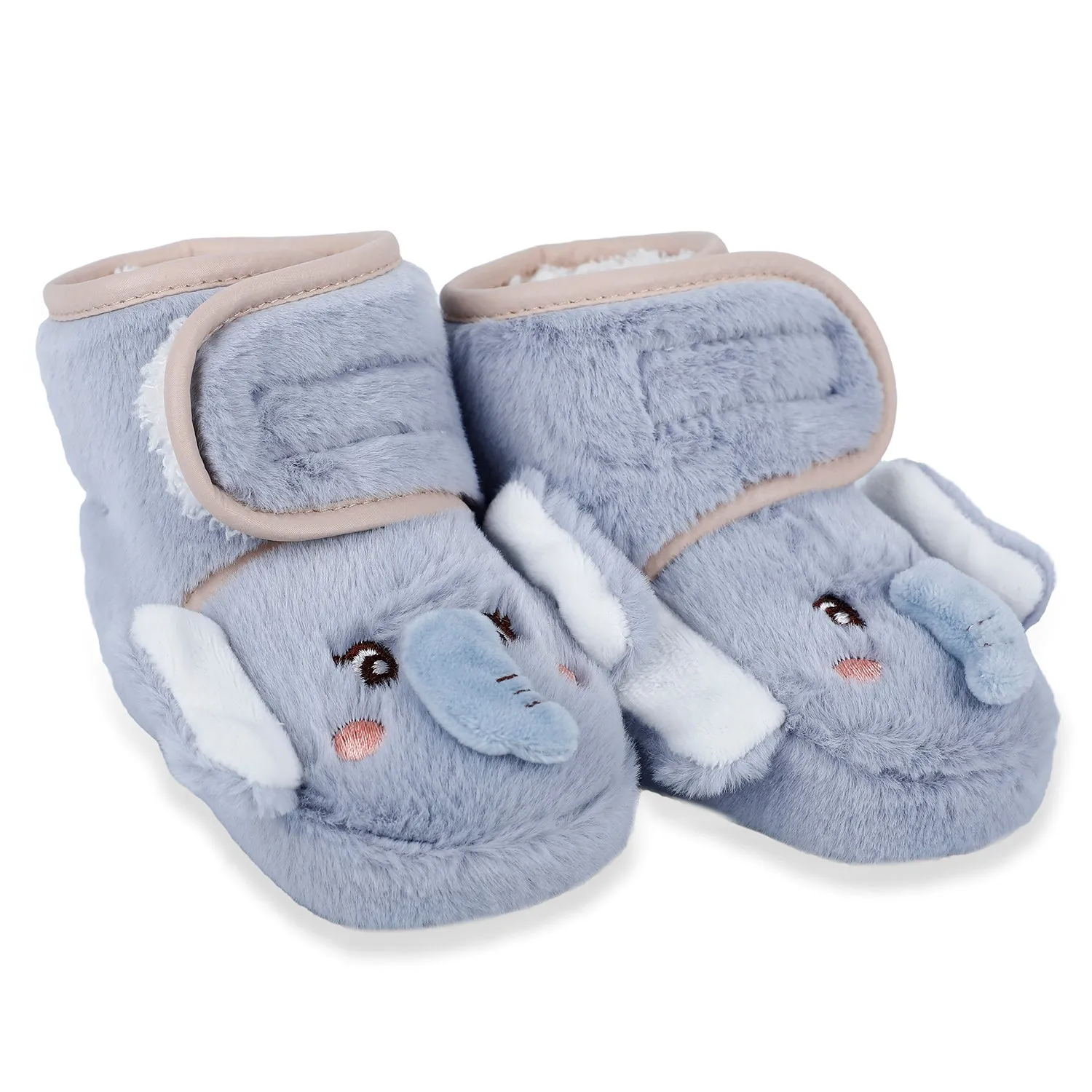 Baby Moo 3D Elephant Cozy Soft Velcro Furry Booties - Blue