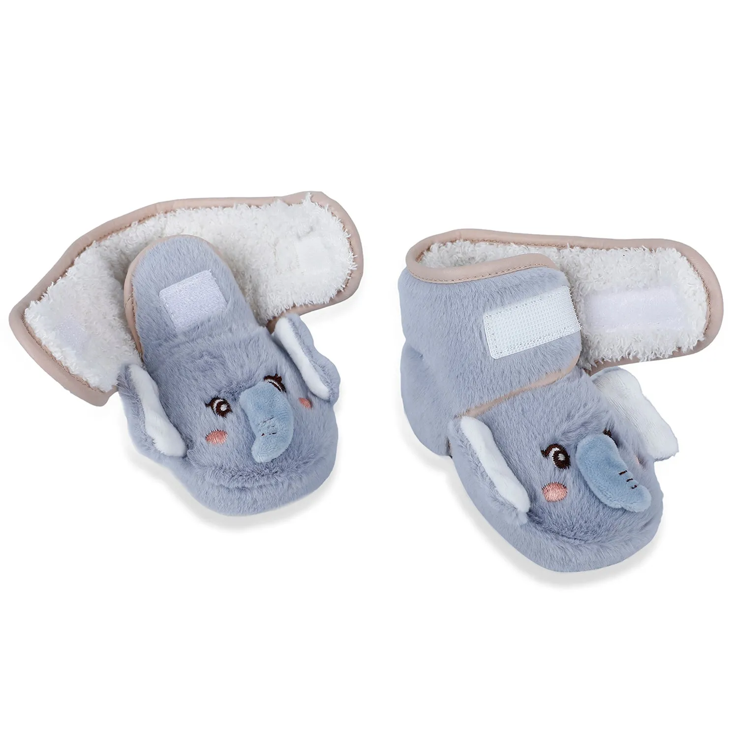 Baby Moo 3D Elephant Cozy Soft Velcro Furry Booties - Blue