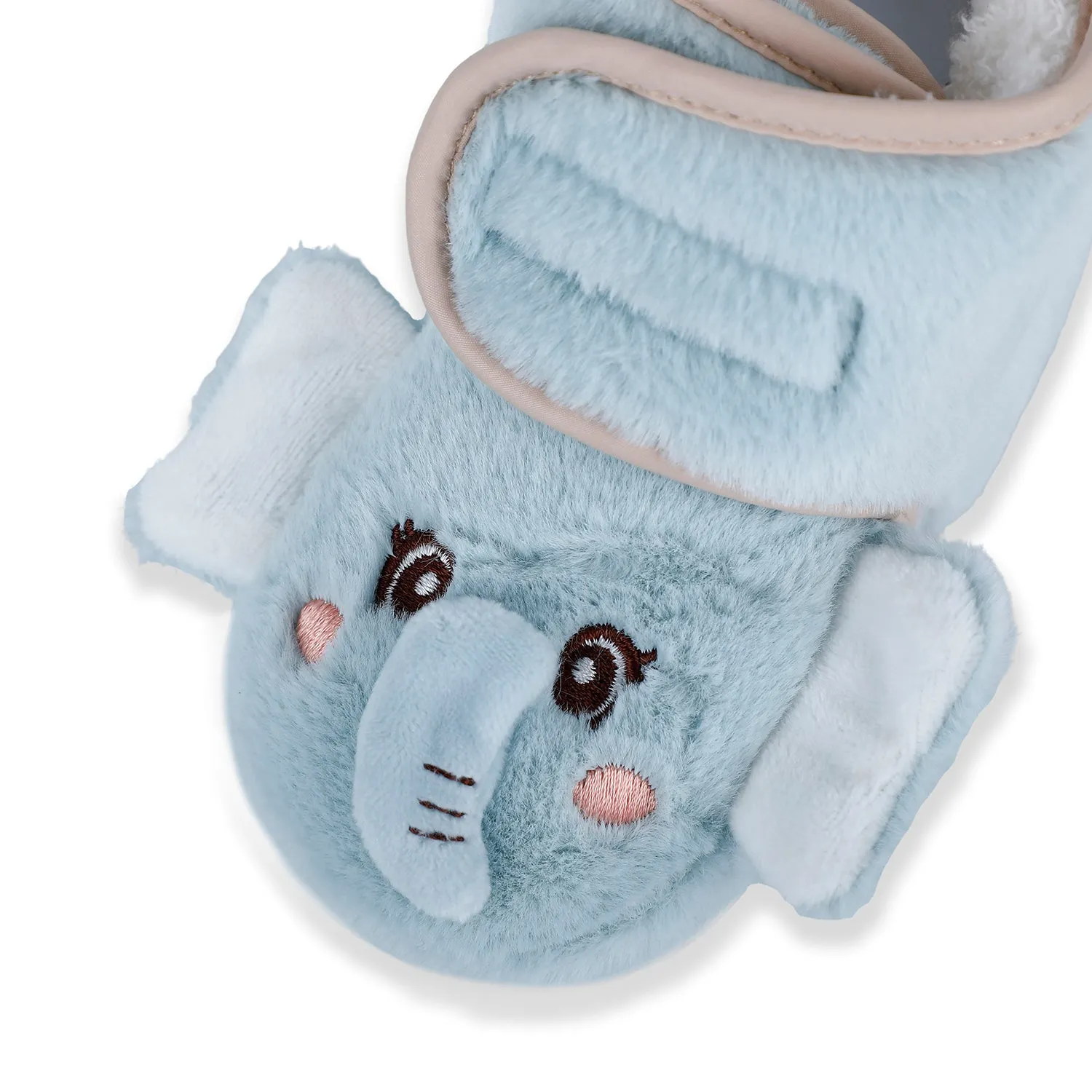 Baby Moo 3D Elephant Cozy Soft Velcro Furry Booties - Sky Blue