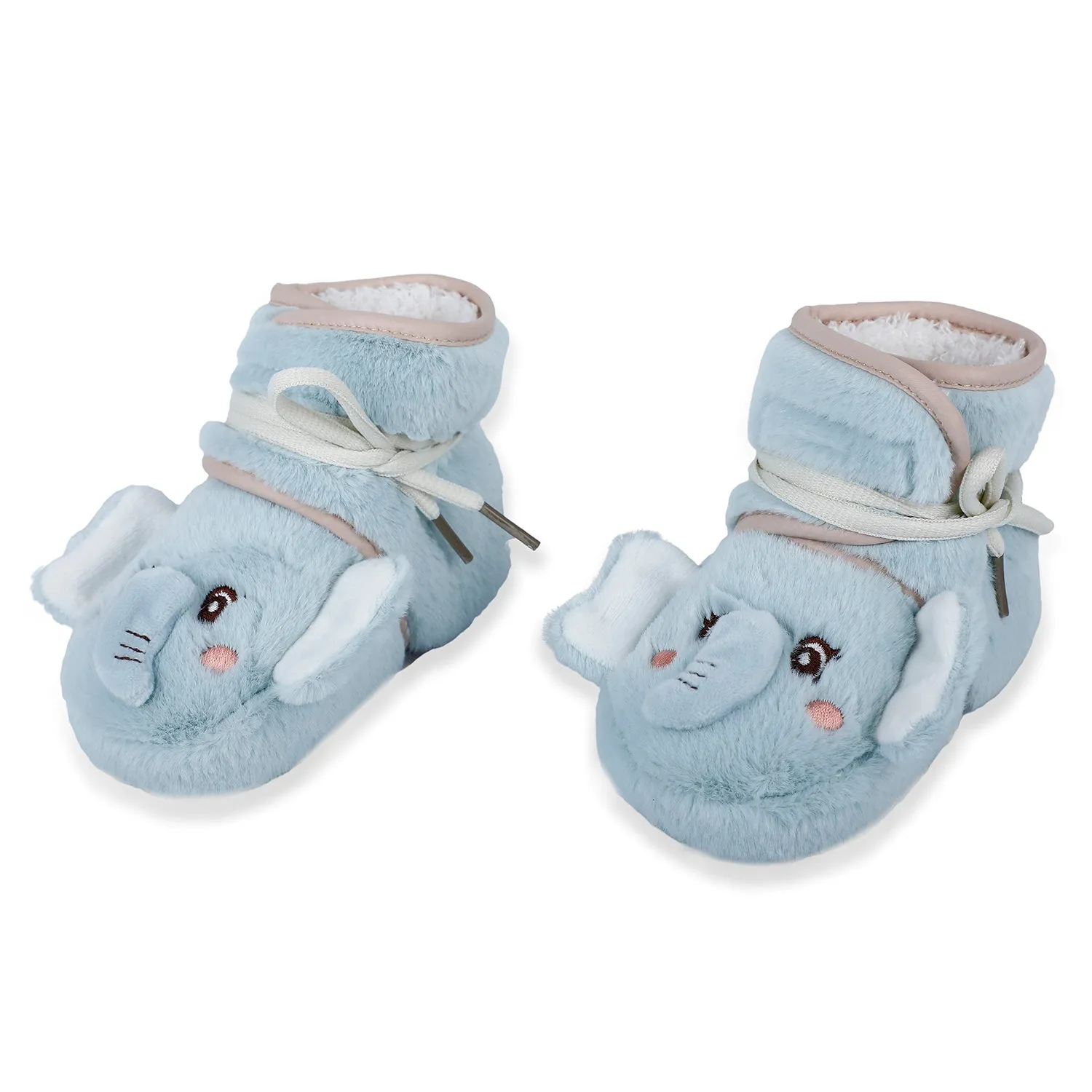 Baby Moo 3D Elephant Cozy Soft Velcro Furry Booties - Sky Blue