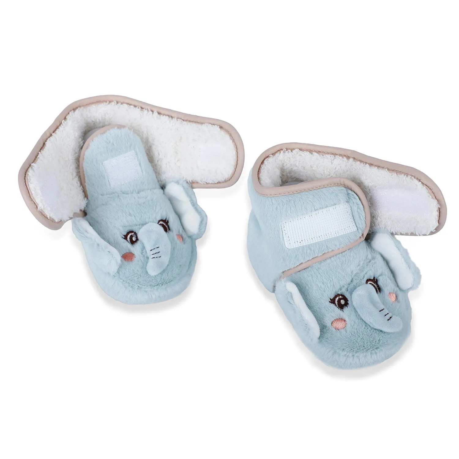 Baby Moo 3D Elephant Cozy Soft Velcro Furry Booties - Sky Blue