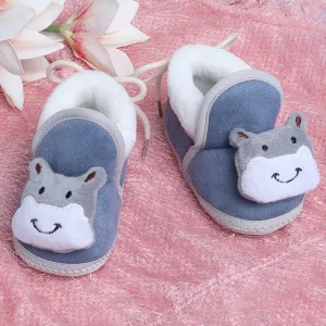 Baby Moo 3D Hippo Soft Slip-On Anti-Skid Plush Warm Booties - Blue