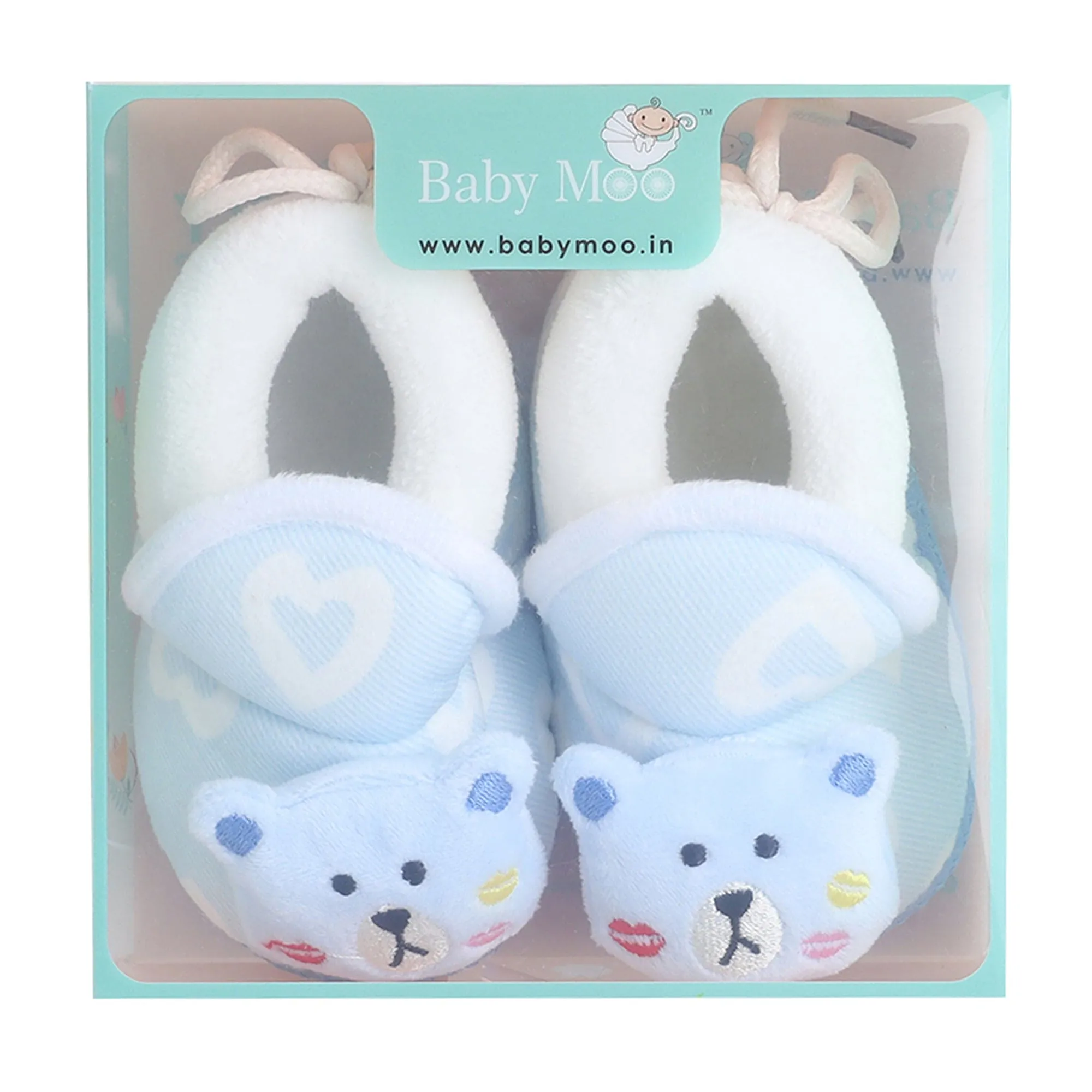 Baby Moo 3D Teddy Buddy Soft Slip-On Anti-Skid Plush Warm Booties - Blue