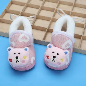 Baby Moo 3D Teddy Buddy Soft Slip-On Anti-Skid Plush Warm Booties - Pink