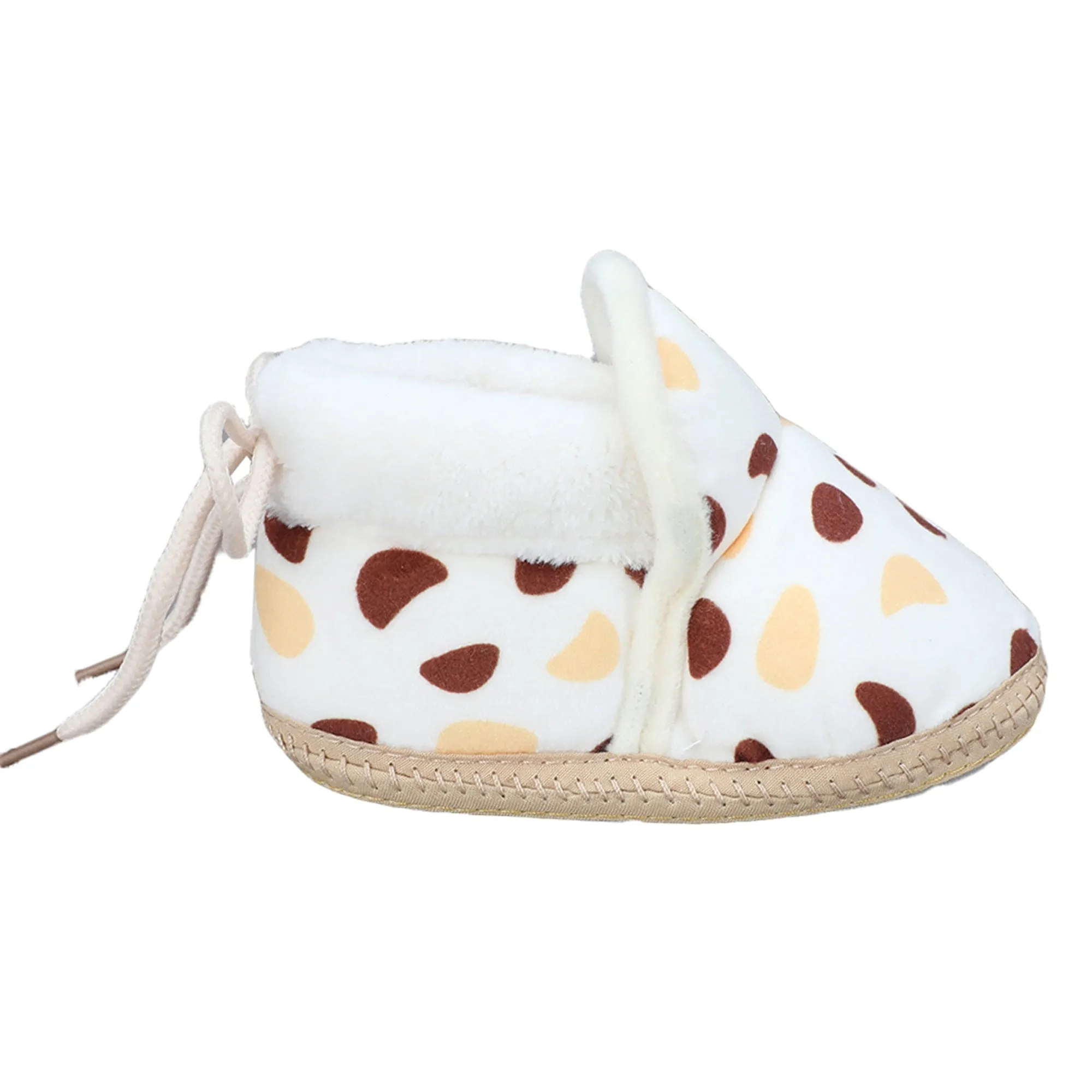 Baby Moo Abstract Spots Soft Slip-On Anti-Skid Plush Warm Booties - Beige