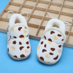 Baby Moo Abstract Spots Soft Slip-On Anti-Skid Plush Warm Booties - Beige