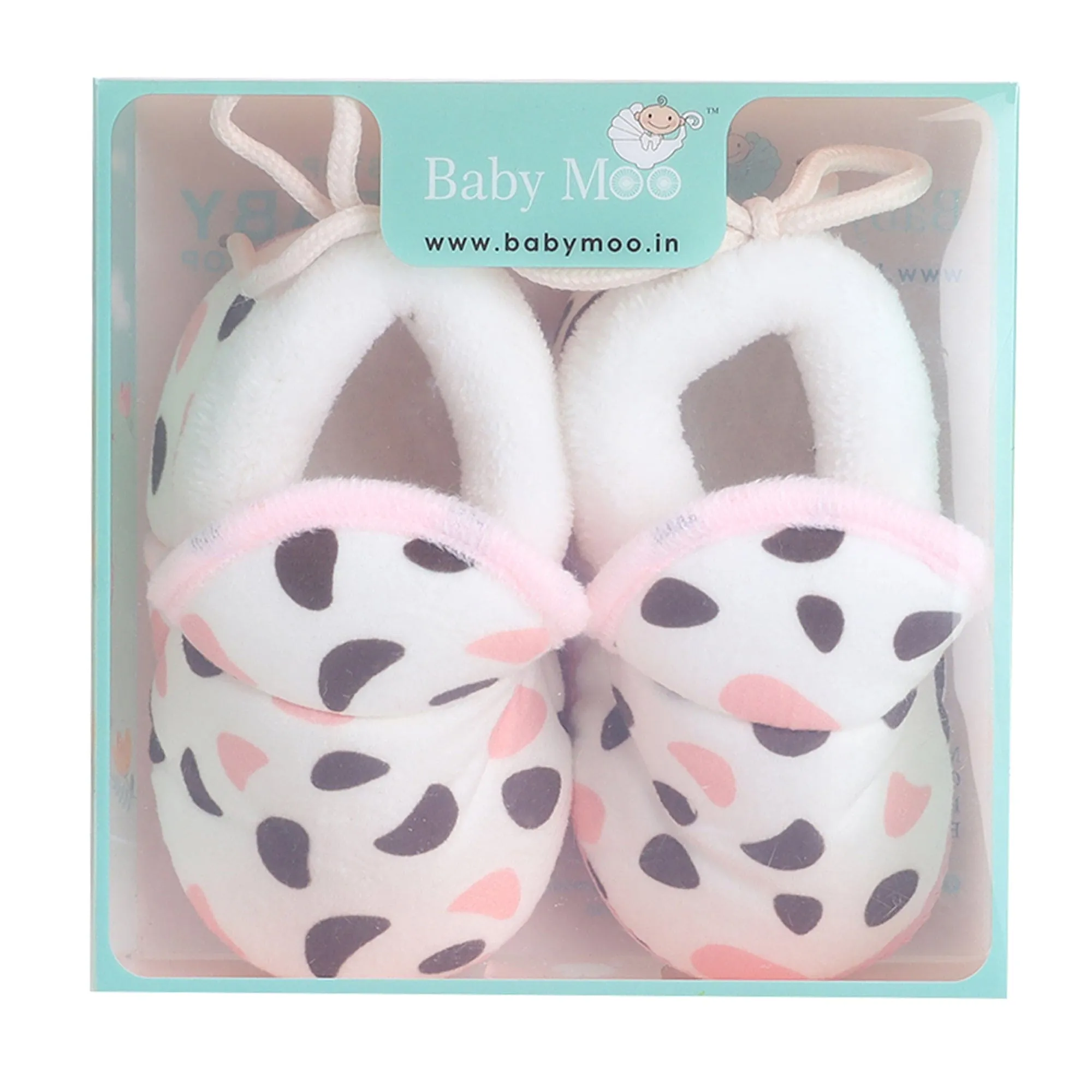 Baby Moo Abstract Spots Soft Slip-On Anti-Skid Plush Warm Booties - Pink