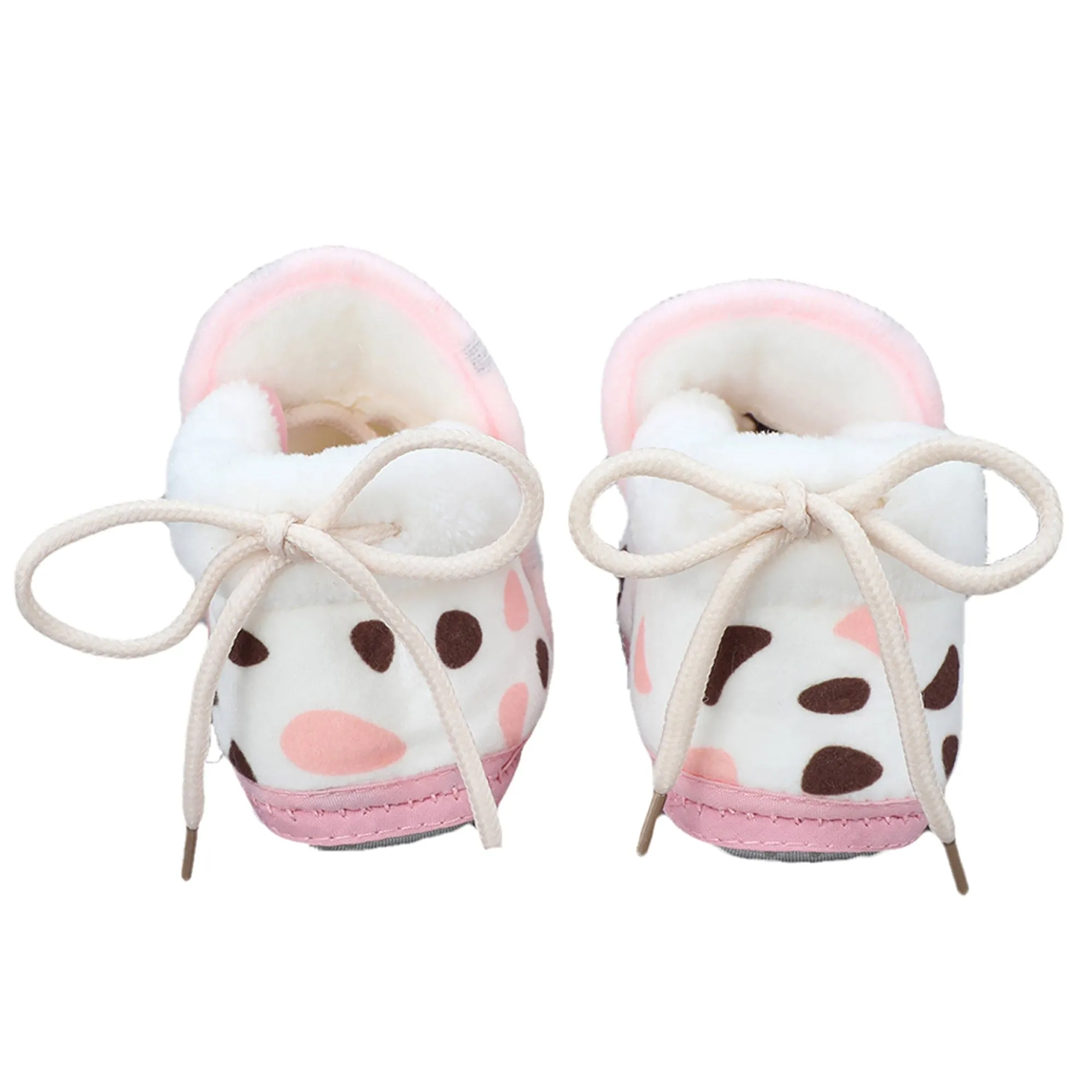 Baby Moo Abstract Spots Soft Slip-On Anti-Skid Plush Warm Booties - Pink