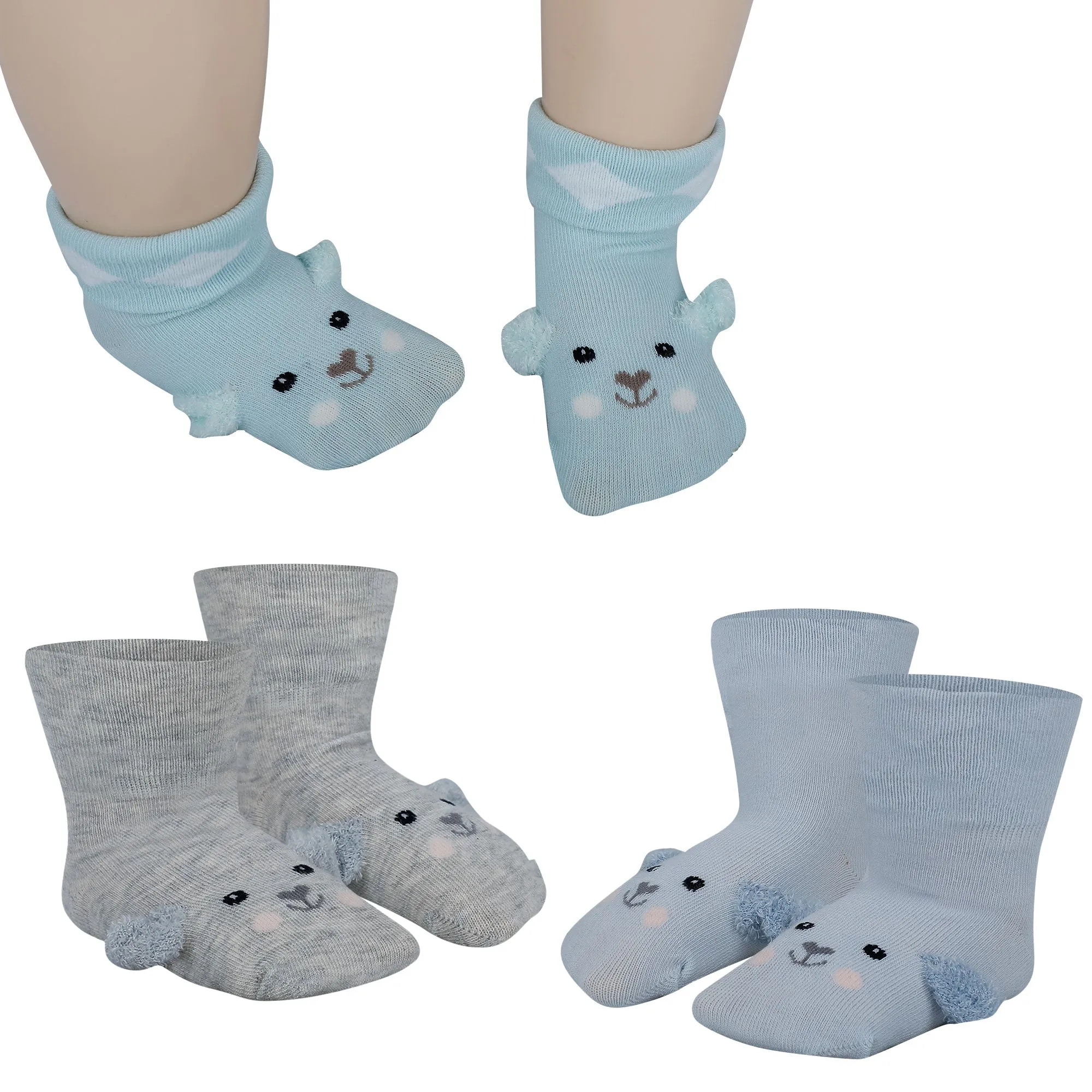 Baby Moo Puppy 3D Anti-Skid Socks Booties Pack of 3 - Grey