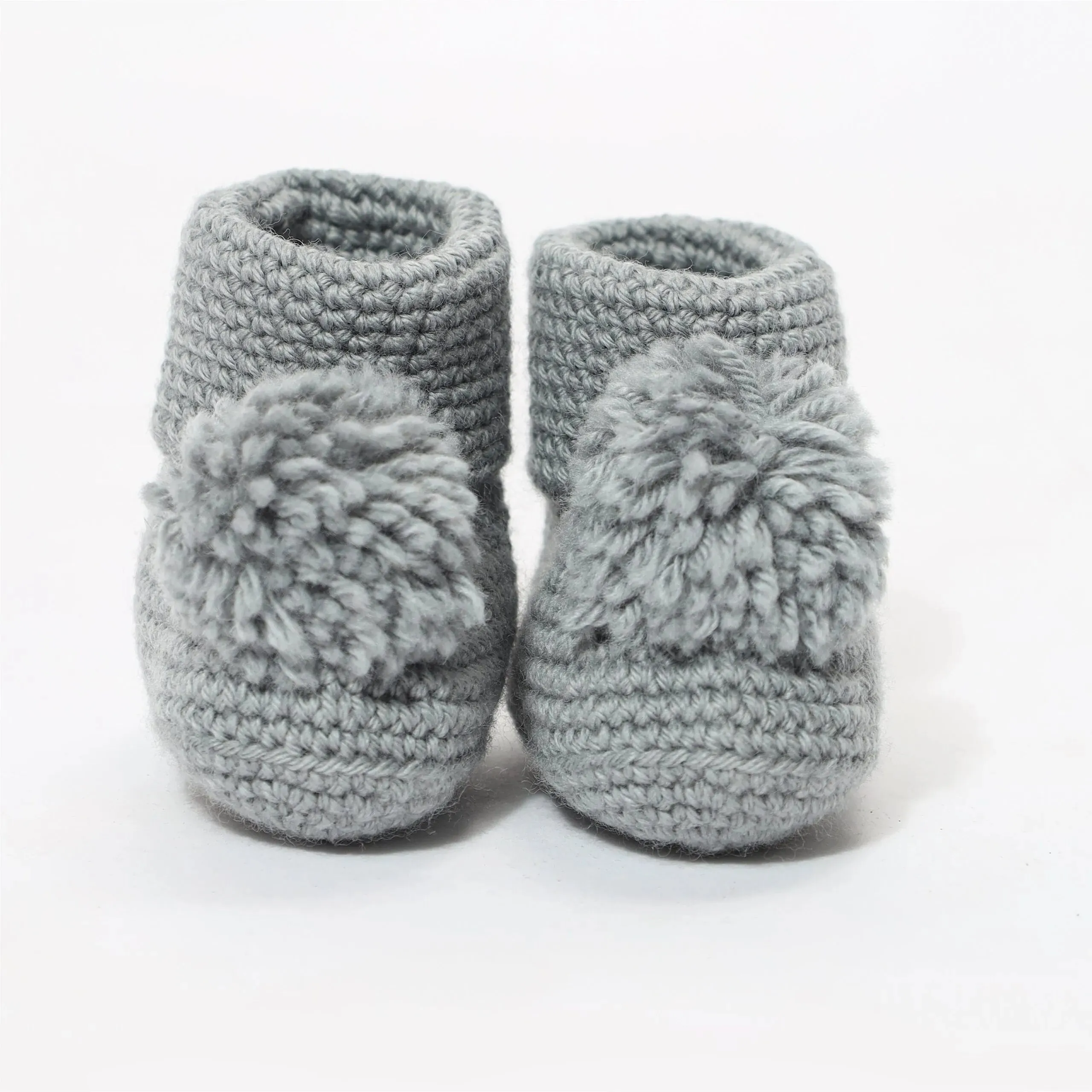 Baby Pom Pom Crochet Booties - Grey Melange