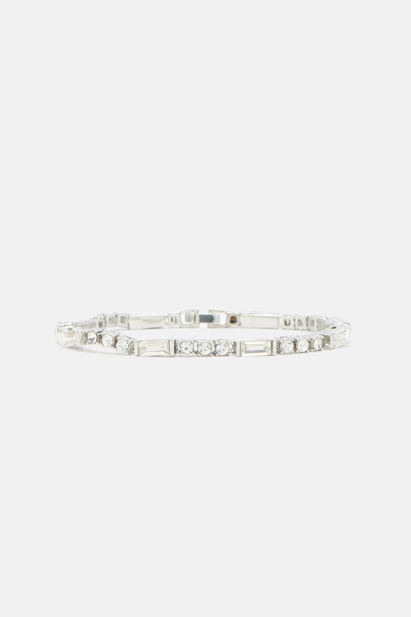 Baguette And Tennis Chain Bracelet - Silver