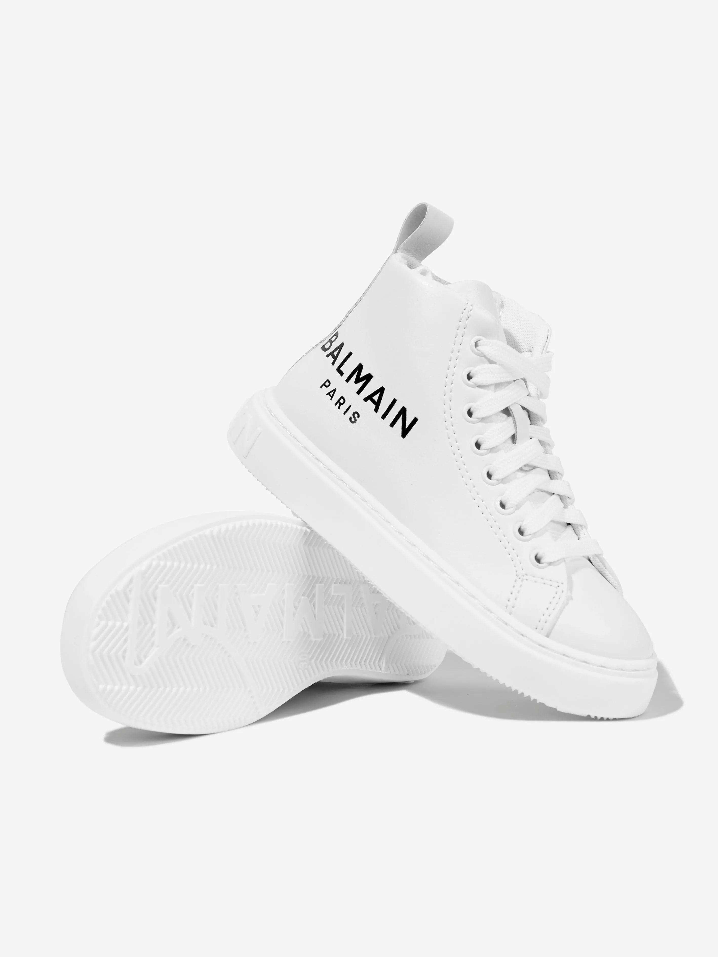 Balmain Kids Logo High Top Trainers in White