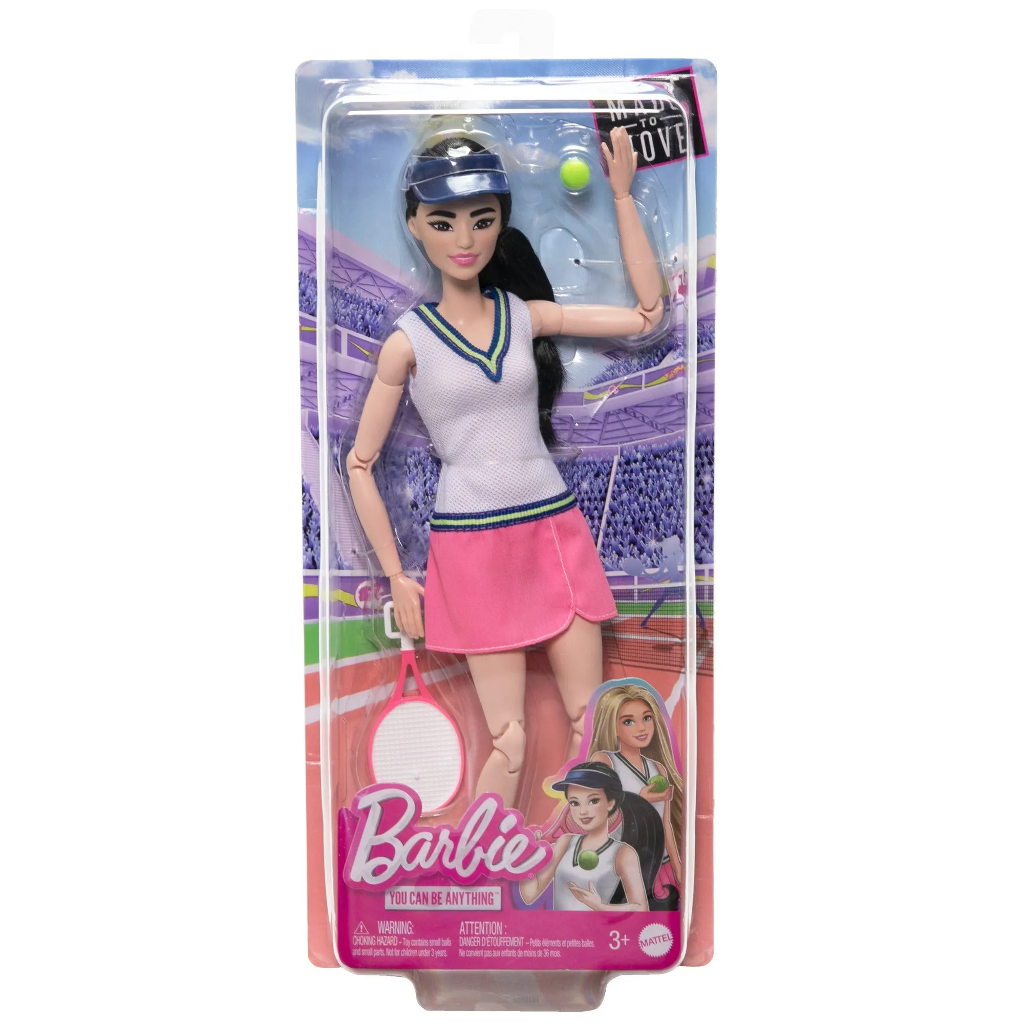 Barbie Made to Move Tennis Player Doll with Racket and Ball for Kids Ages 3 Years and Up