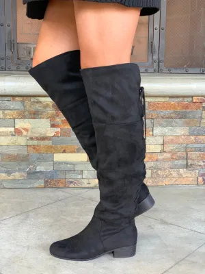 Barbra Lace Up Boots: Black Suede