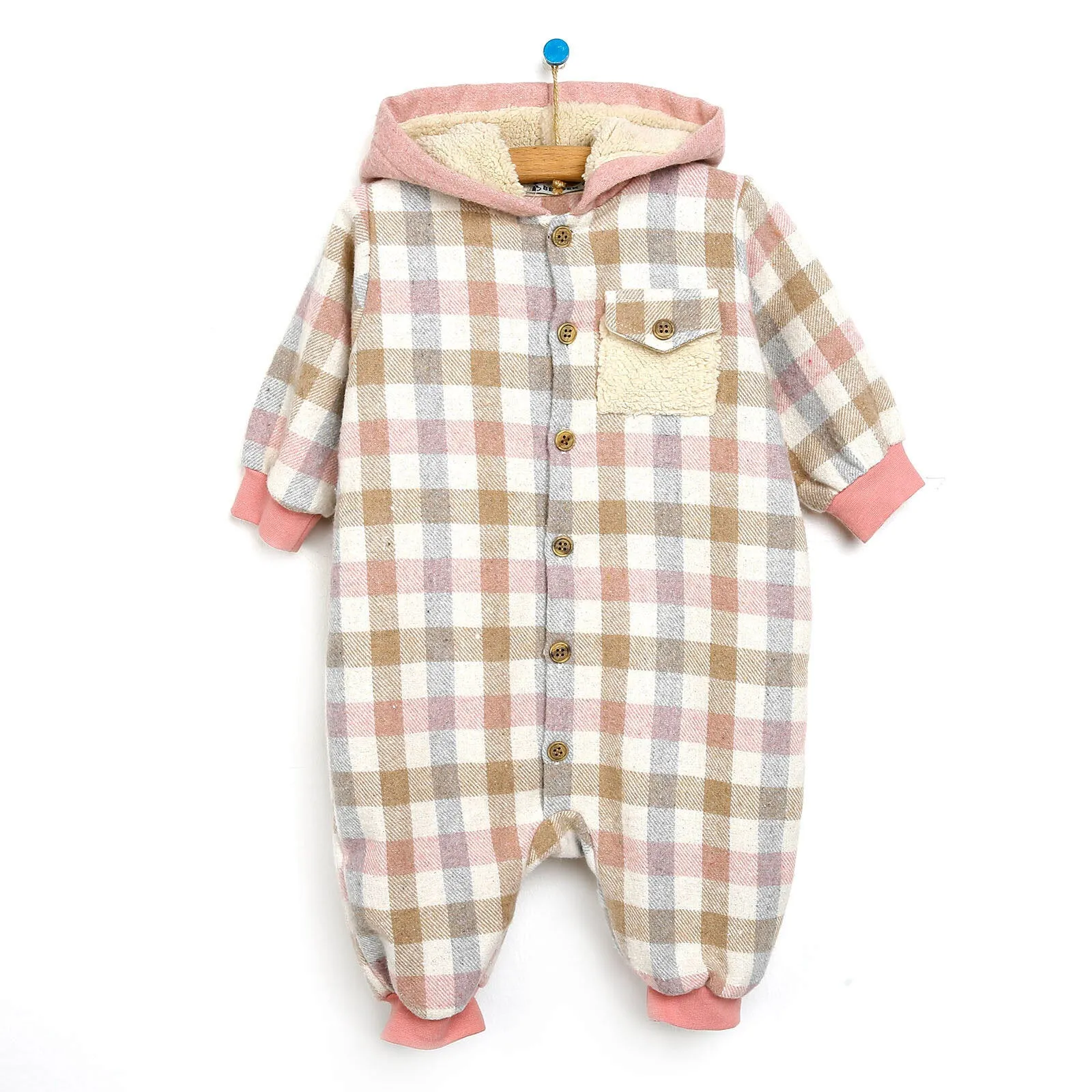 Bebbek Newborn Lumberjack Hooded Jumpsuit - Pink