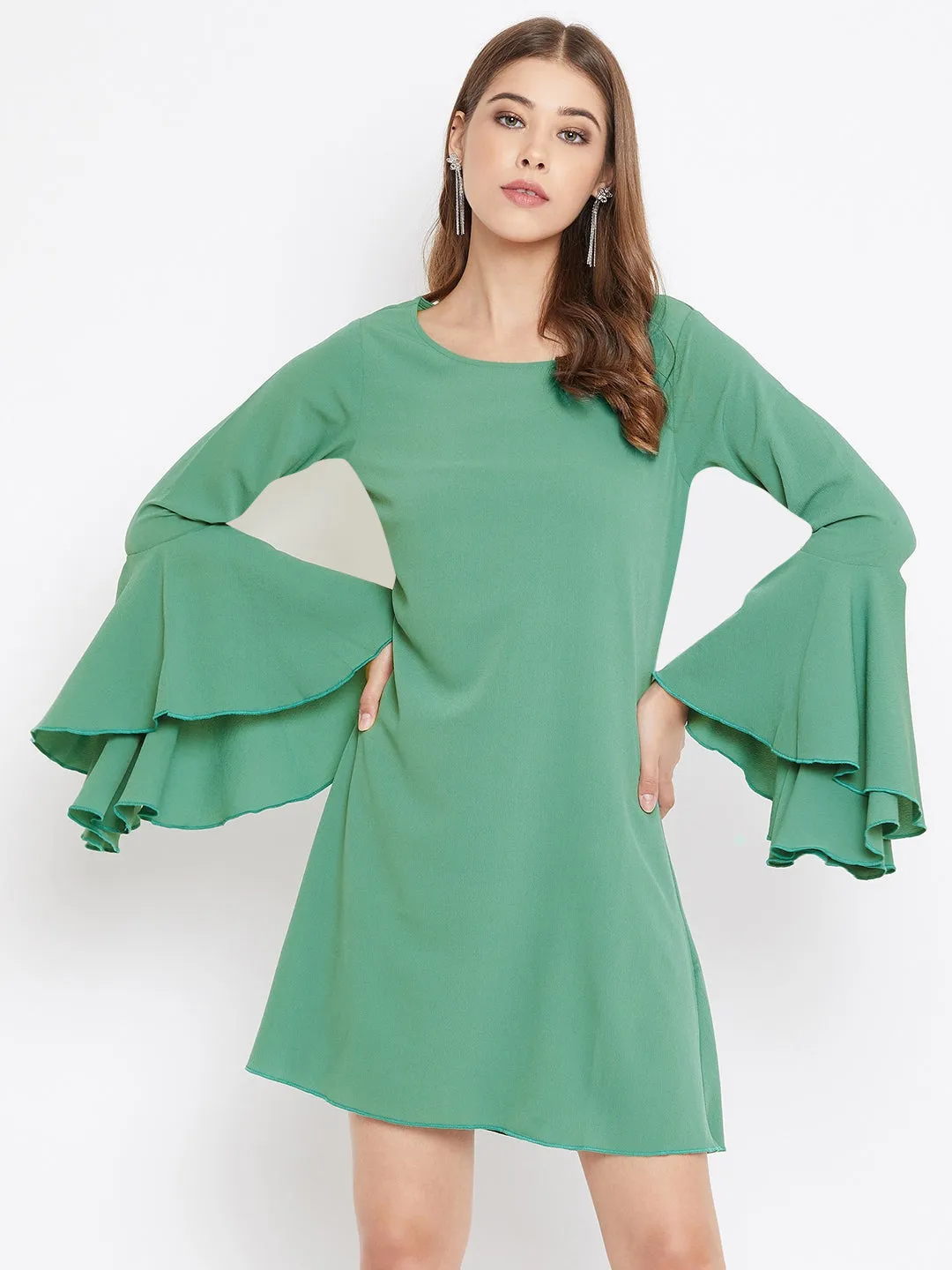 Berrylush Women Solid Mint Green Flutter Sleeves A-Line Mini Dress