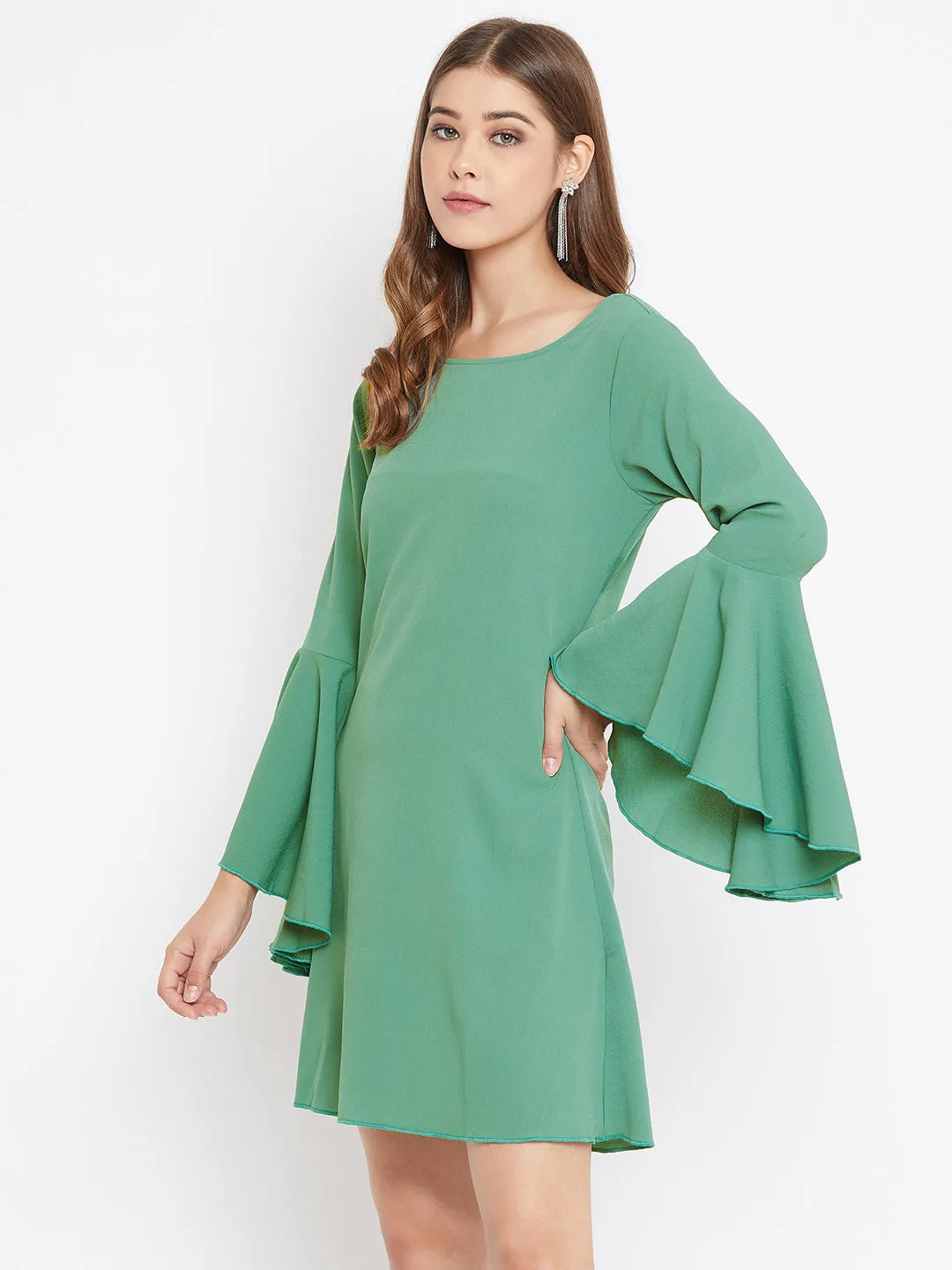 Berrylush Women Solid Mint Green Flutter Sleeves A-Line Mini Dress