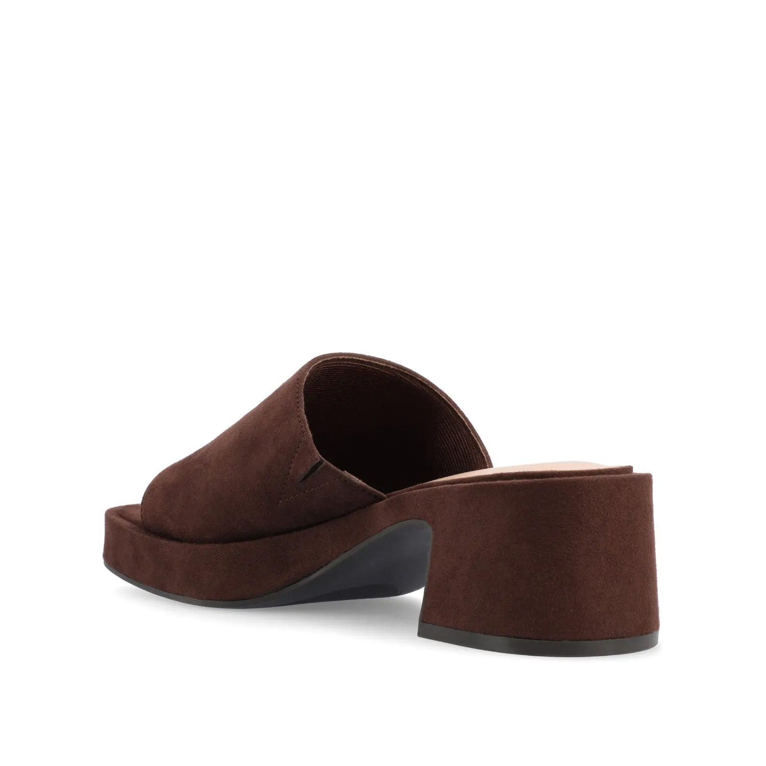 BESSA BLOCK HEELED MULES IN FAUX SUEDE