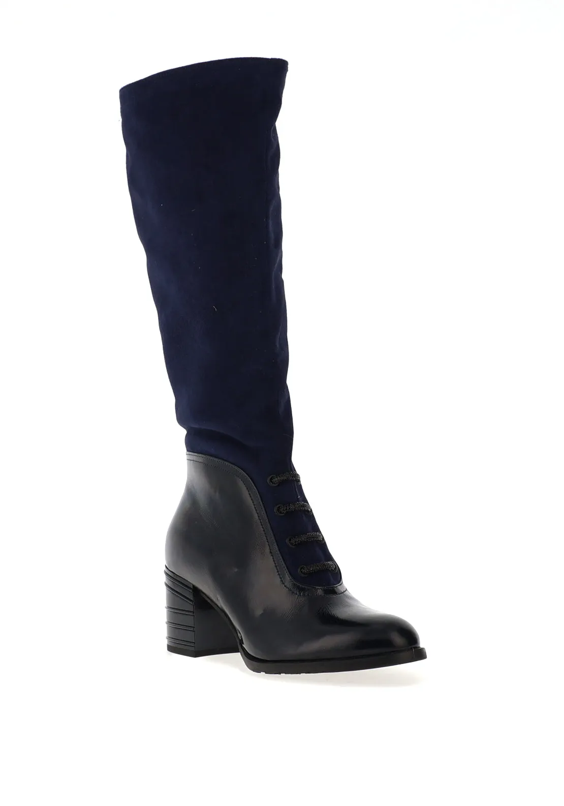 Bioeco By Arka Suede and Patent Knee Length Boots, Navy