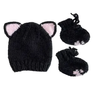 Black Cat Hat And Booties Set