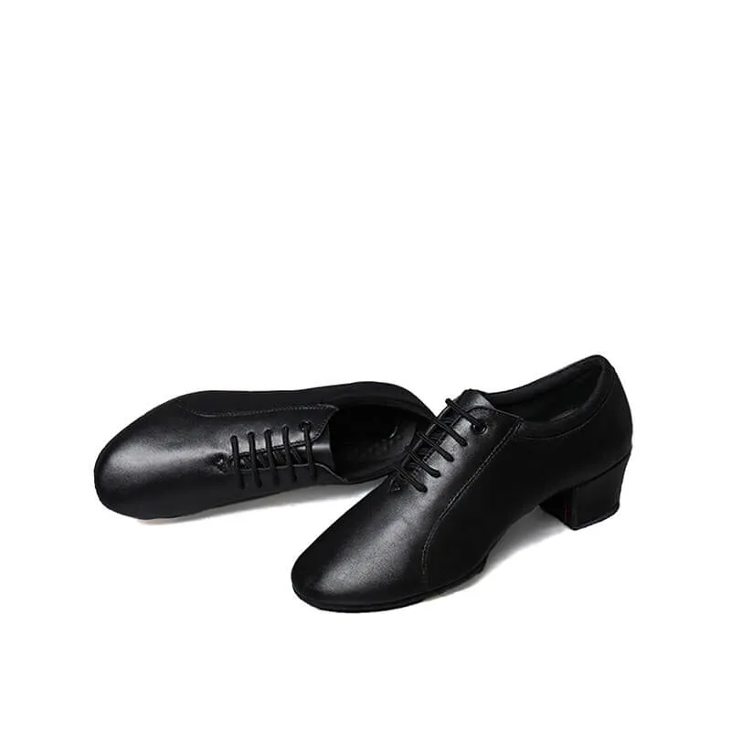 Black Leather Cuban Heel Latin Ballroom Practice Dance Shoes