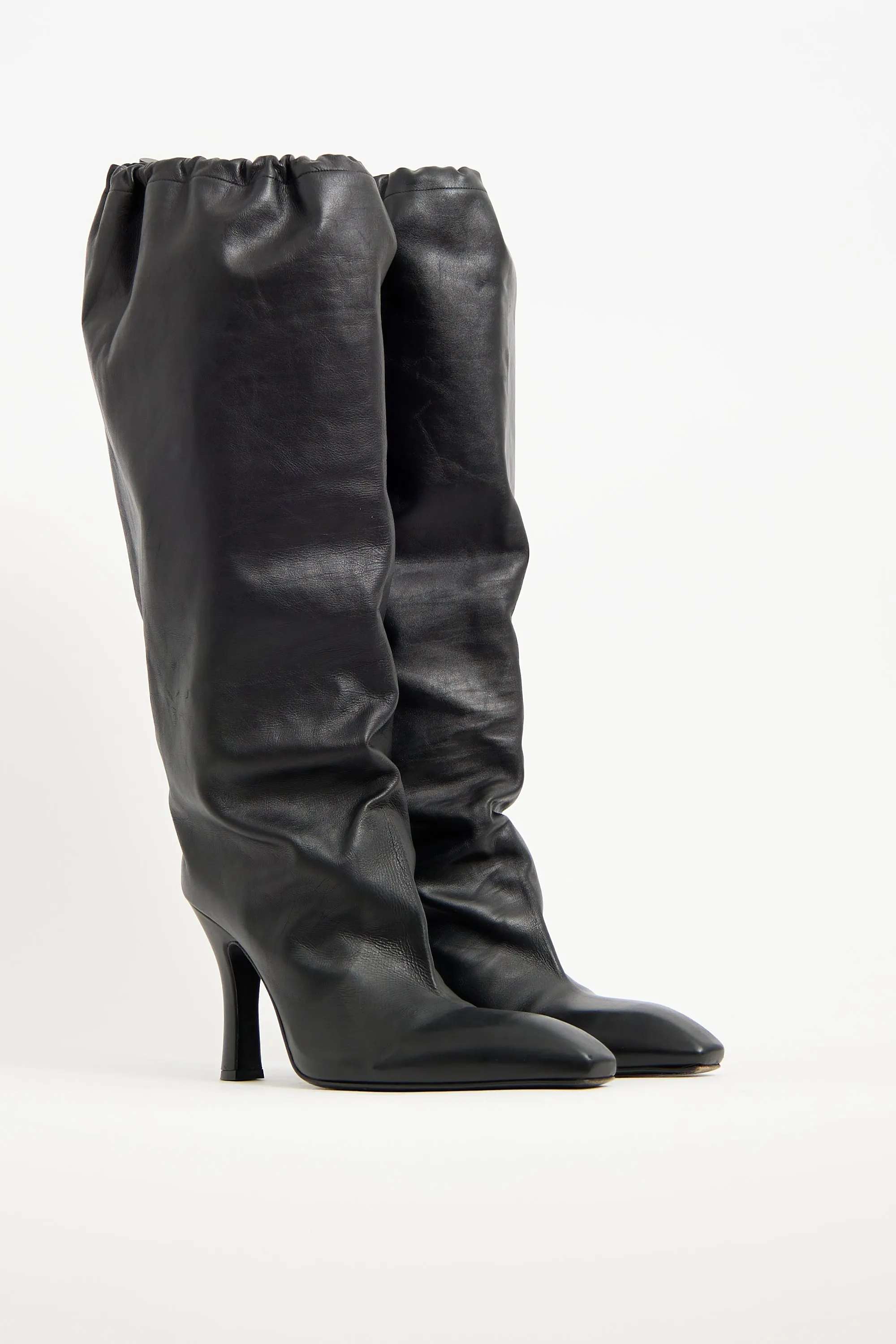 Black Leather Falkon Knee High Boot