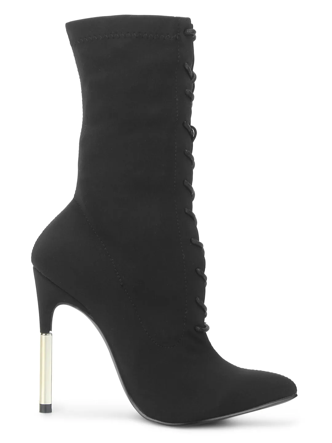 Black Lycra Pointy Toe Stiletto Boots