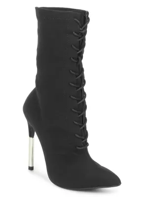 Black Lycra Pointy Toe Stiletto Boots