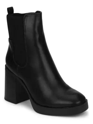 Black PU Slip On Block Heel Ankle Boots (CLARA2)